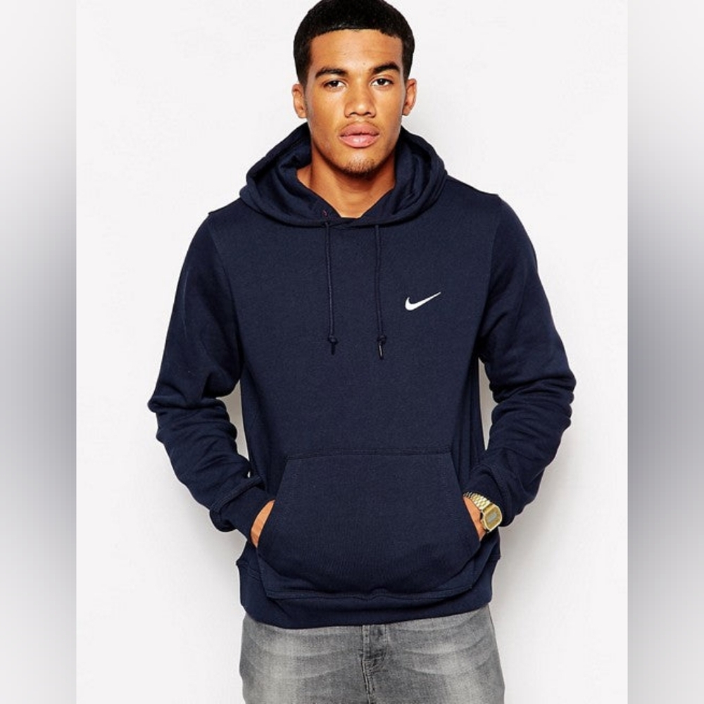 Nike Hoodie Mens Navy Blue XL Long Sleeve Pullover Pocket Embroidered Swoosh